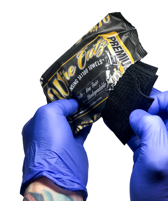 WIPE OUTZ™ DRY-BLACK GAMMA-STERILIZED TATTOO TOWELS