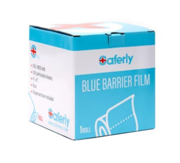 Saferly Blue Travel-Sized Barrier Film in Dispenser Box — 4” x 6” — Price Per Roll